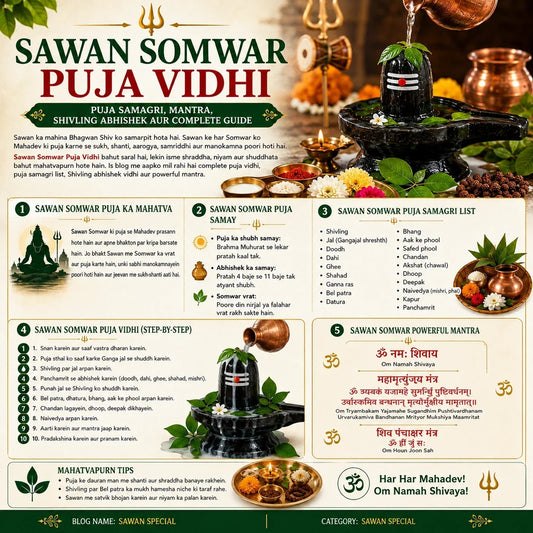 Sawan Somwar puja vidhi with Shivling abhishek, Bel Patra, puja samagri and Mahadev mantra