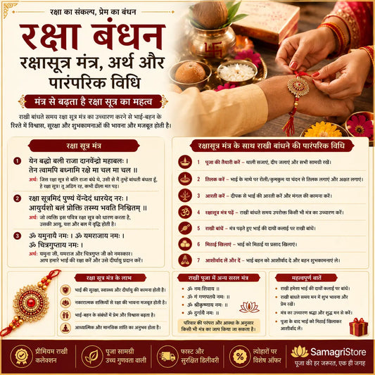 Raksha Bandhan Raksha Sutra Mantra with sister tying rakhi on her brother's wrist during a traditional puja