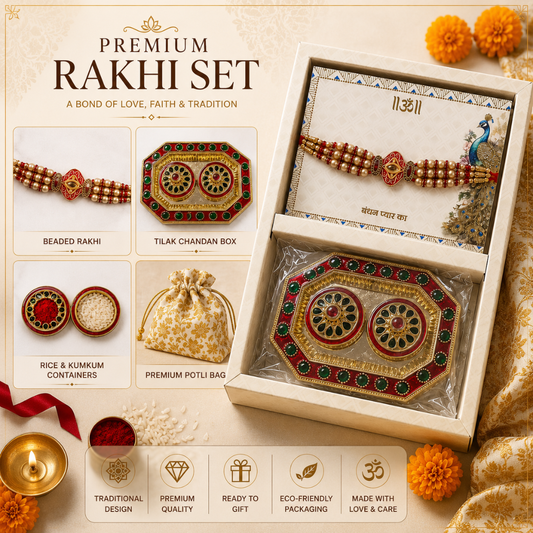Royal Octagonal Tilak Chandan Rakhi Box Set