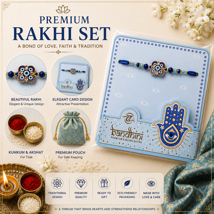 Royal Blue Evil Eye Hamsa Protection Rakhi